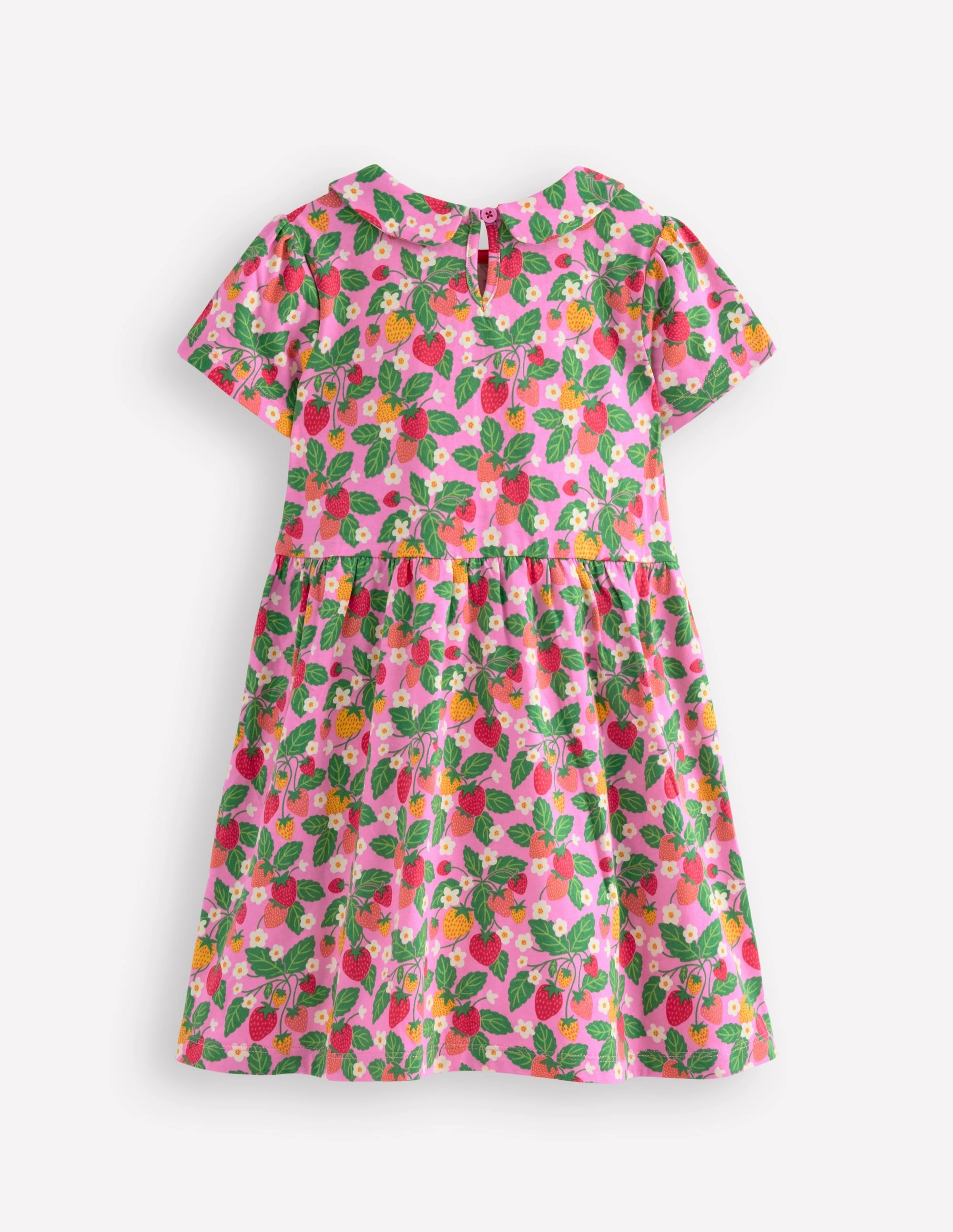 Peter Pan Collar Jersey Dress-Cosmos Pink Strawberry Patch Smooth Blend