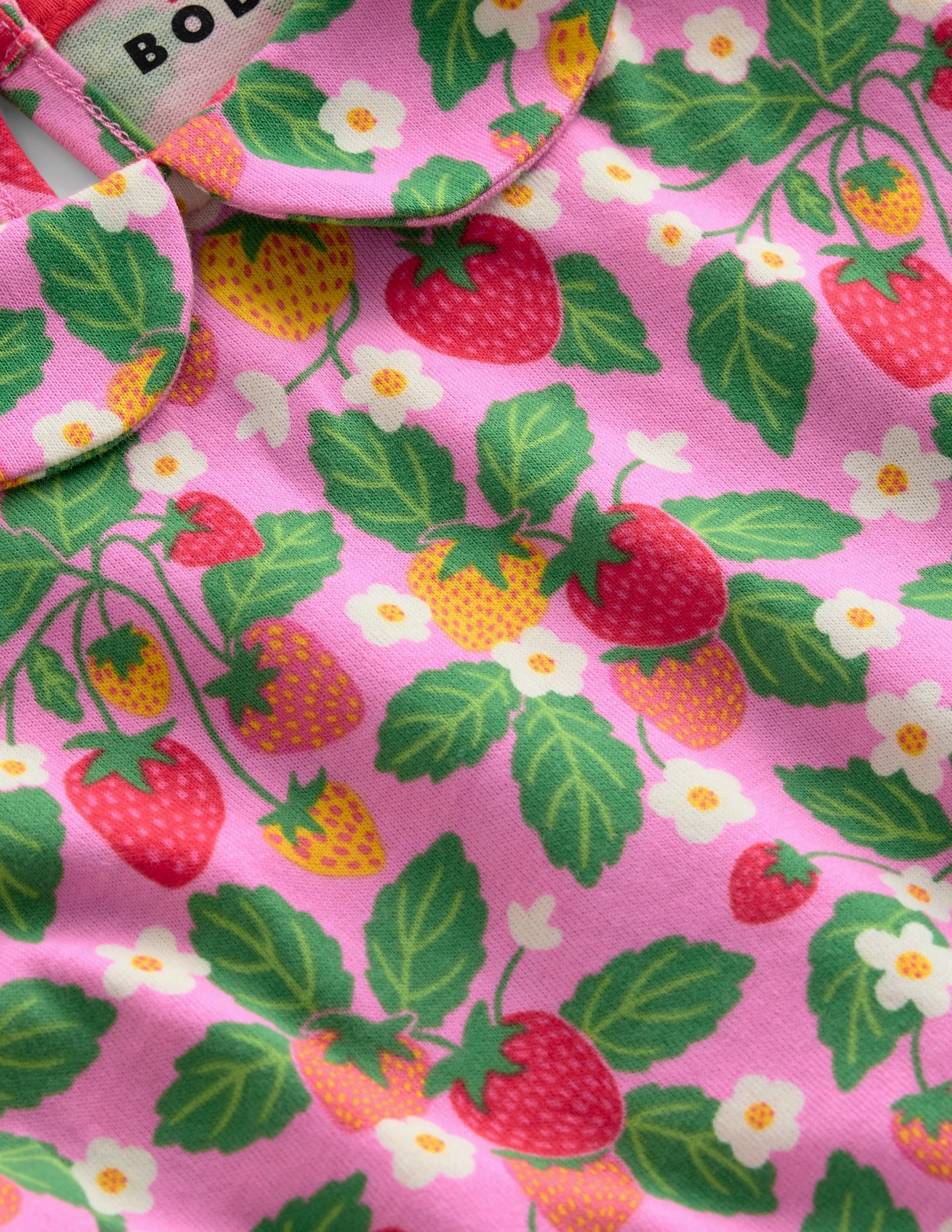 Peter Pan Collar Jersey Dress-Cosmos Pink Strawberry Patch Olive Tone