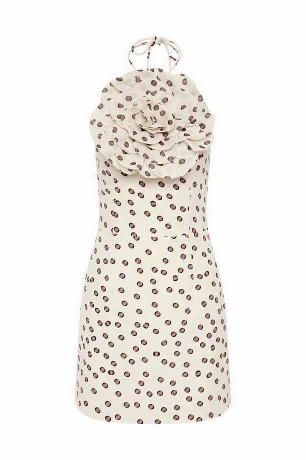 Candice Mini Dress Ivory Polka Dot Stream Cut