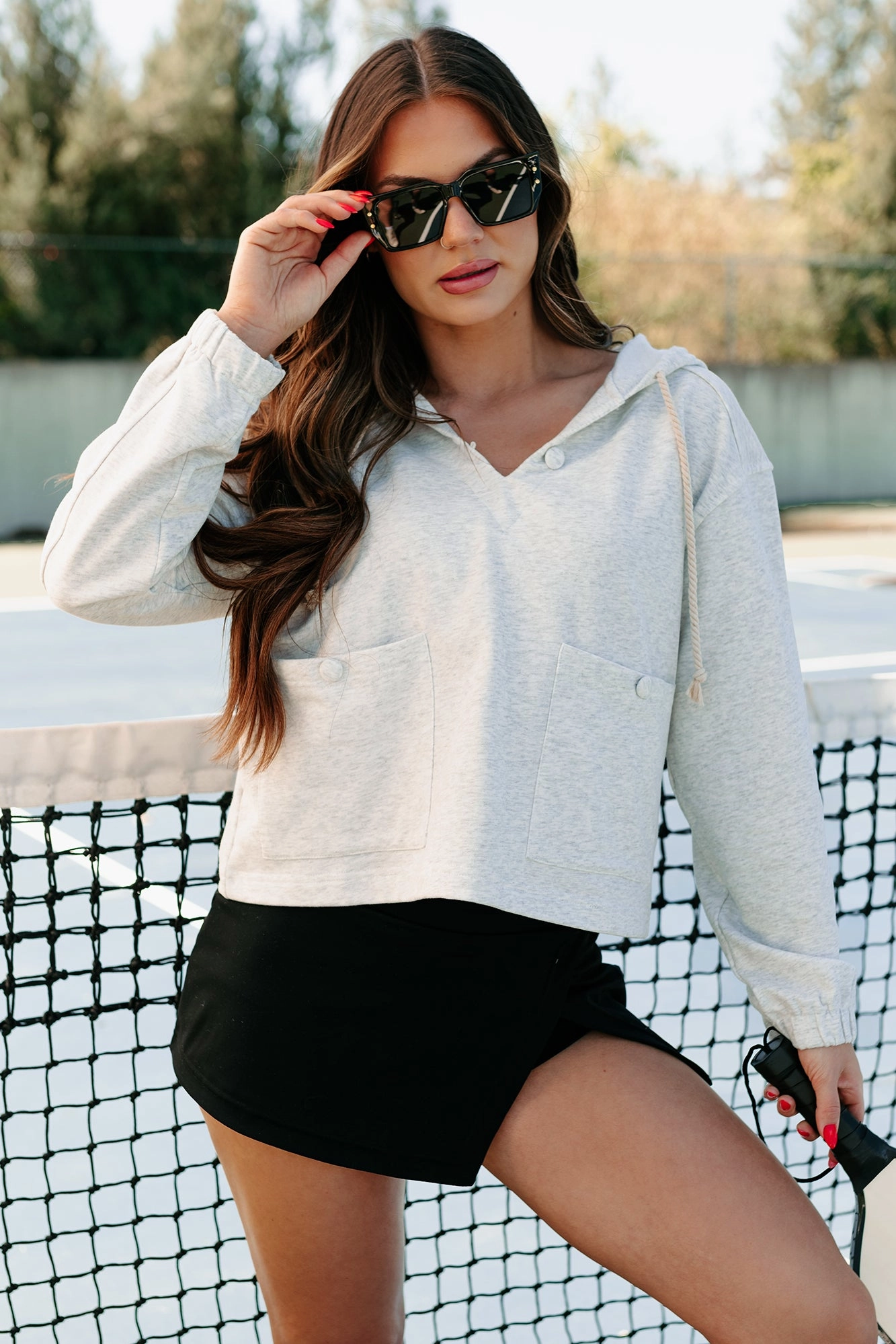 Cape Cod Cutie Buttoned Pocket Hoodie Top (Heather Grey) EcoDyeProcess