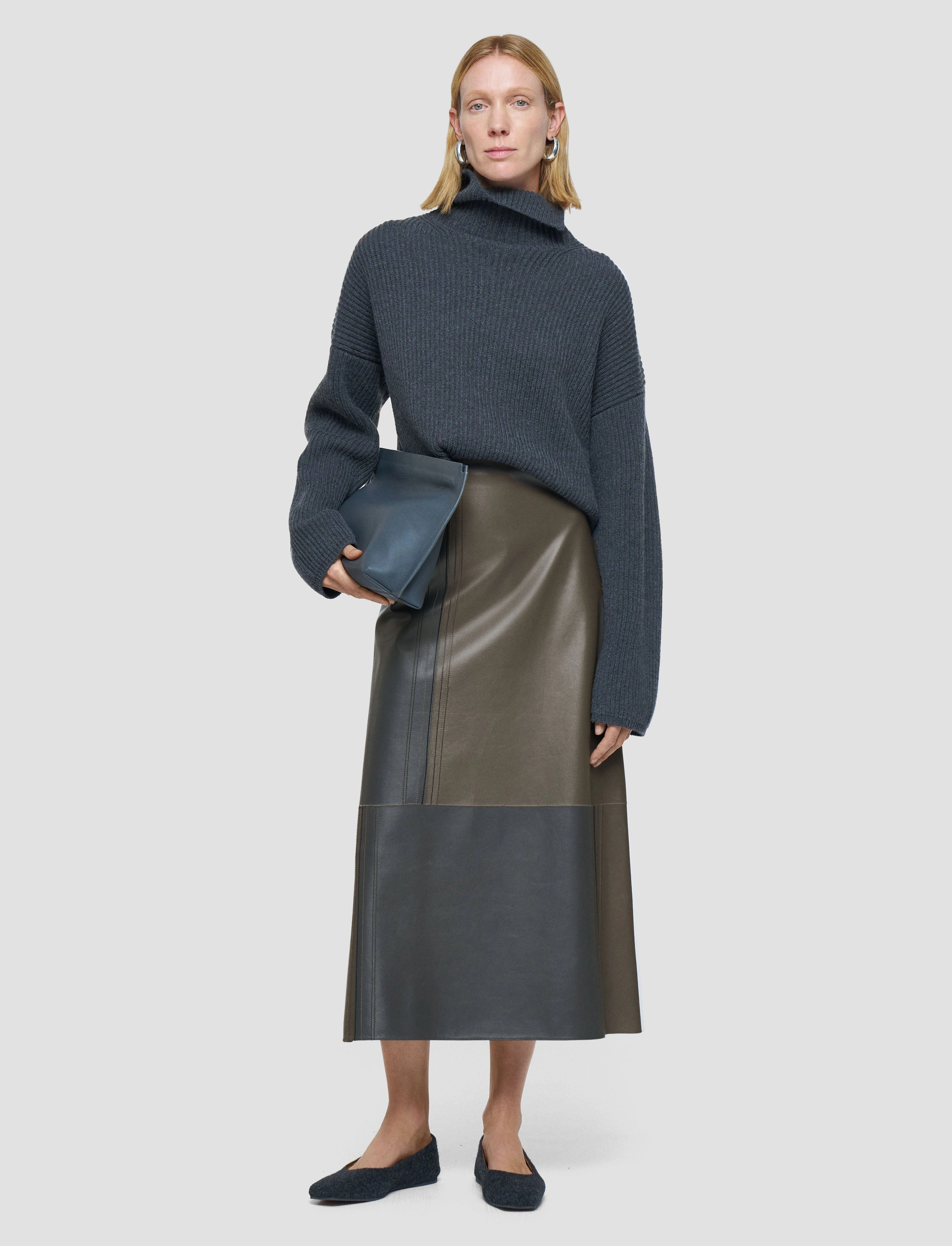 Breathable Lining Low Maintenance Fabric Cezanne Overlay Nappa Leather Skirt