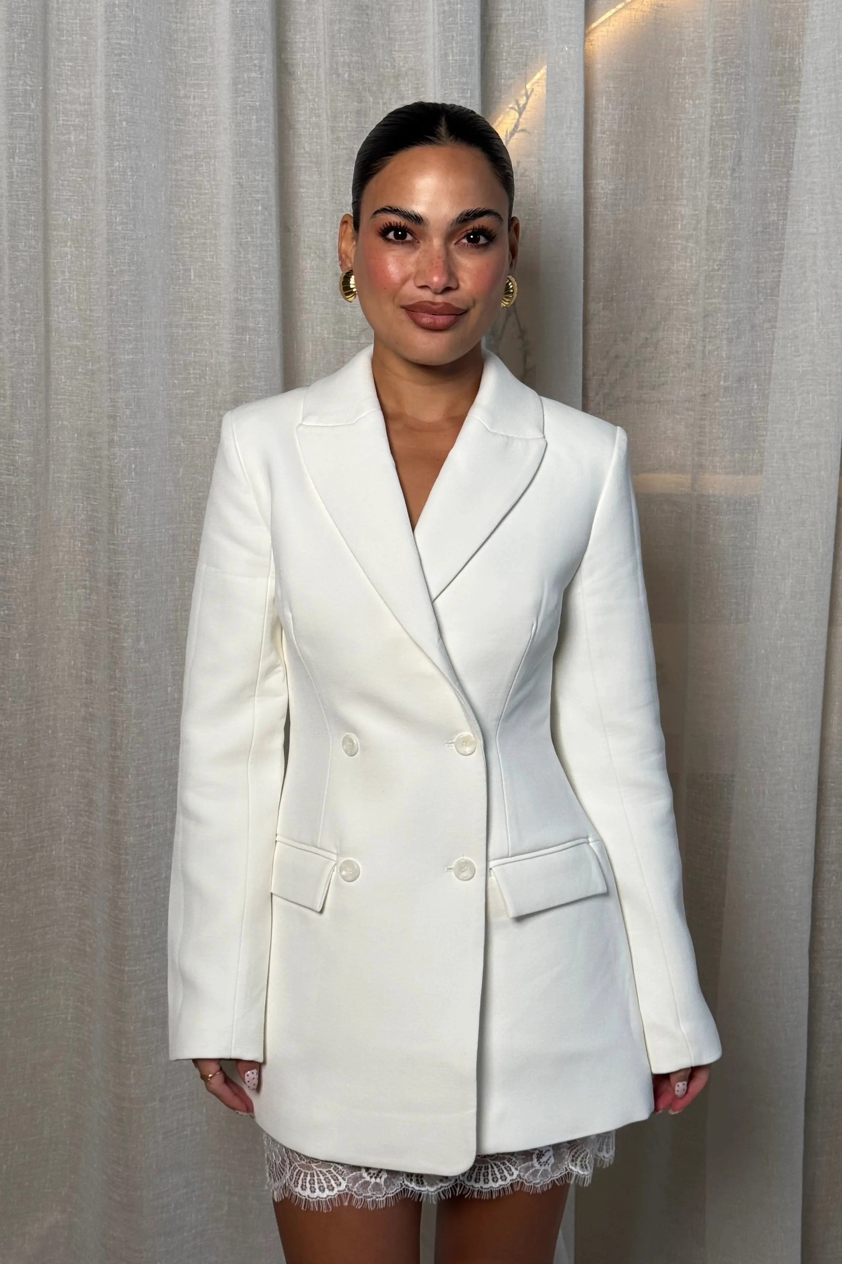 Carissa Blazer Dress White Joyful Look Sculpted Fit