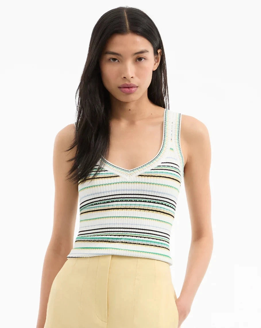 Quick Release Buttons Button Down Collar Carlin Striped Knit Tank Off-White Multi