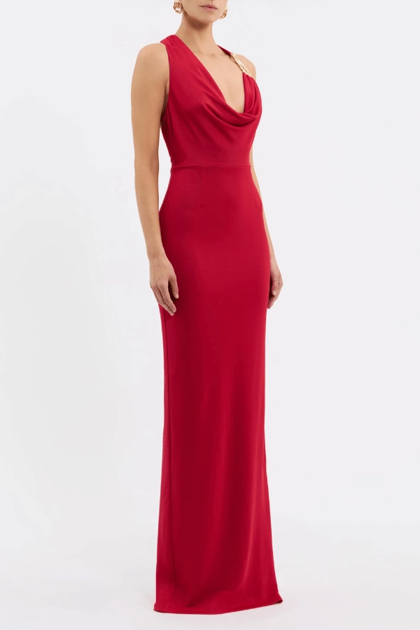 Wedding-Guest Carmine Halter Maxi Red