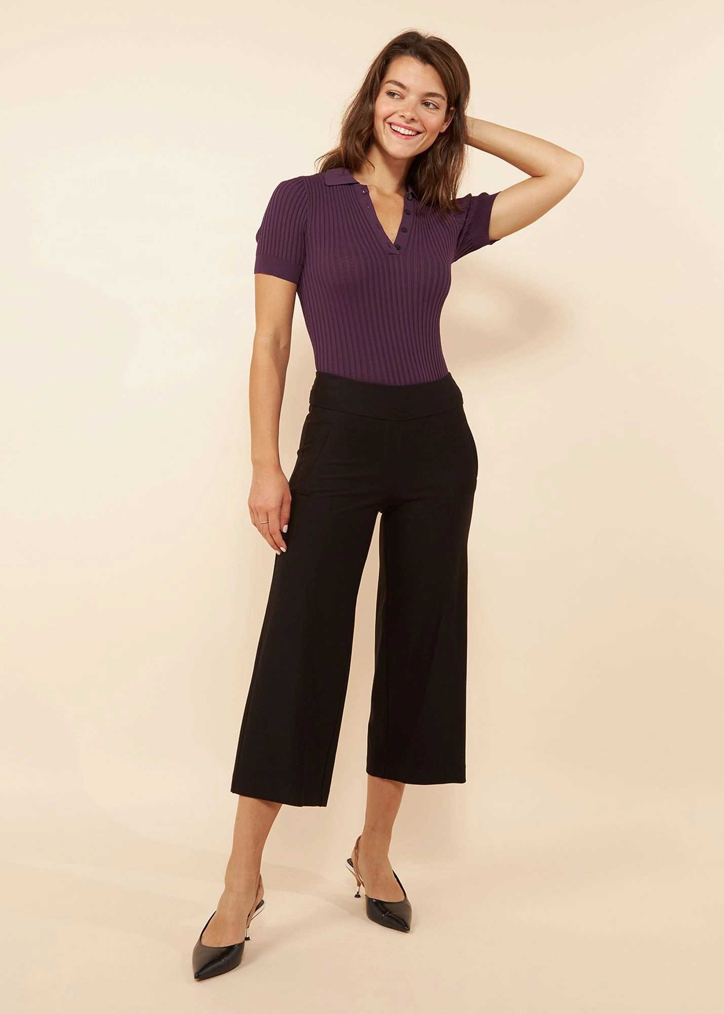 Carrie Black Ponte Wide Leg Breathable Weave Fabric Reinforced Stress Points