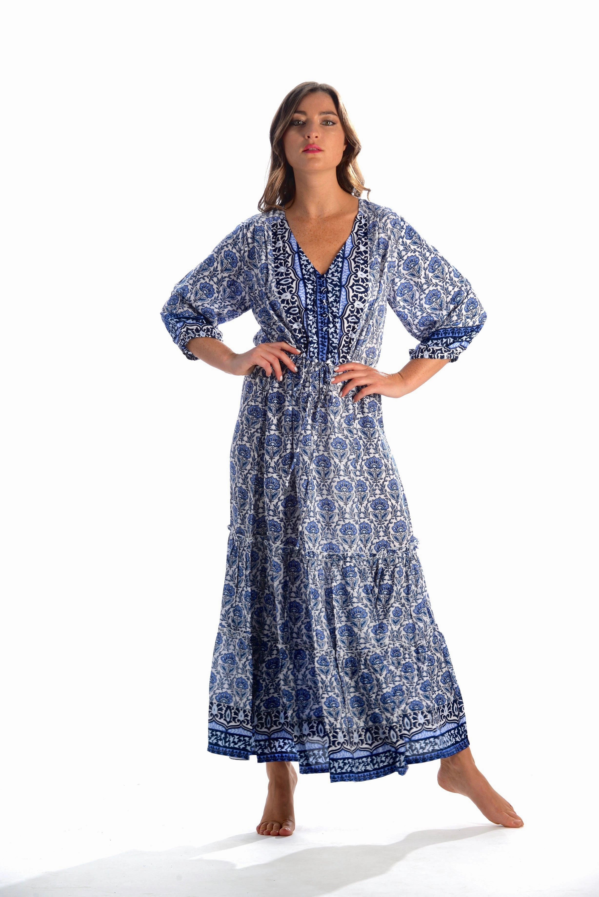 Carrie Dress / Navy Floral Sustainable-Lining Side-Pocket