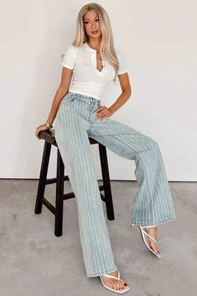 Casual Comfort Look Cassian Striped Wide Leg Cello Jeans (Light)