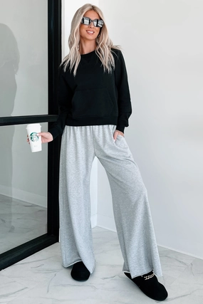 Sporty Vibe Chasing Relaxation Wide Leg Lounge Pants (Heather Grey)