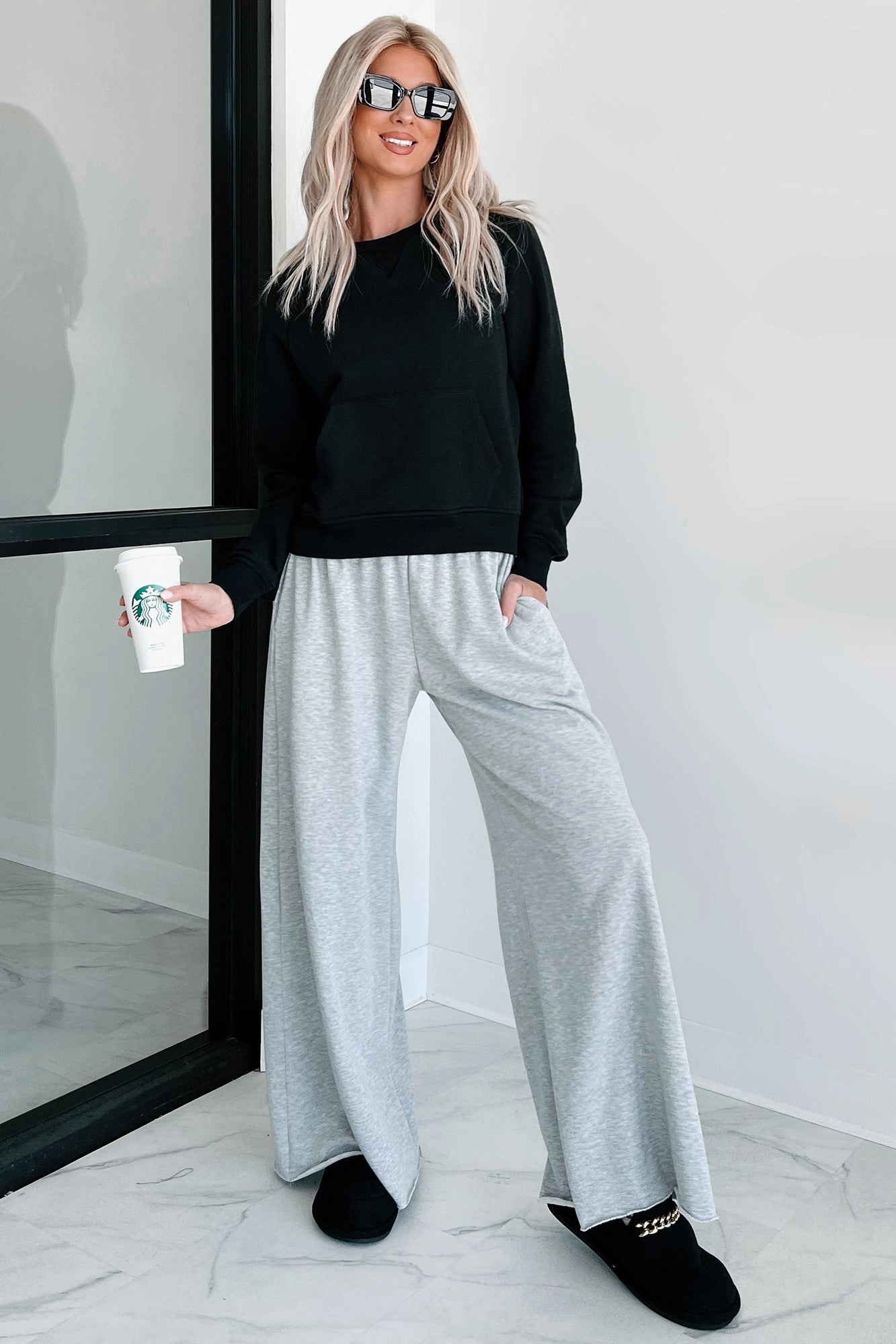 Chasing Relaxation Wide Leg Lounge Pants (Heather Grey) Mesh Lined Quick Layering