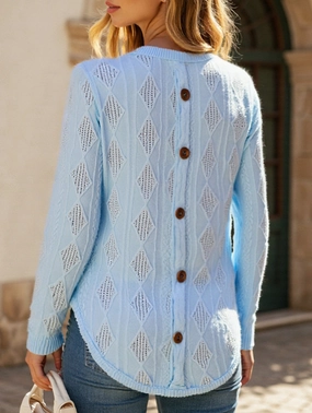 Summer Style QuickPackFoldableDesign Casual Curved Hem Back Button Hollow T-Shirt