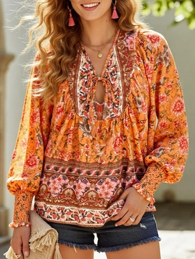 Casual holiday print long-sleeved T-shirt Easy Wear