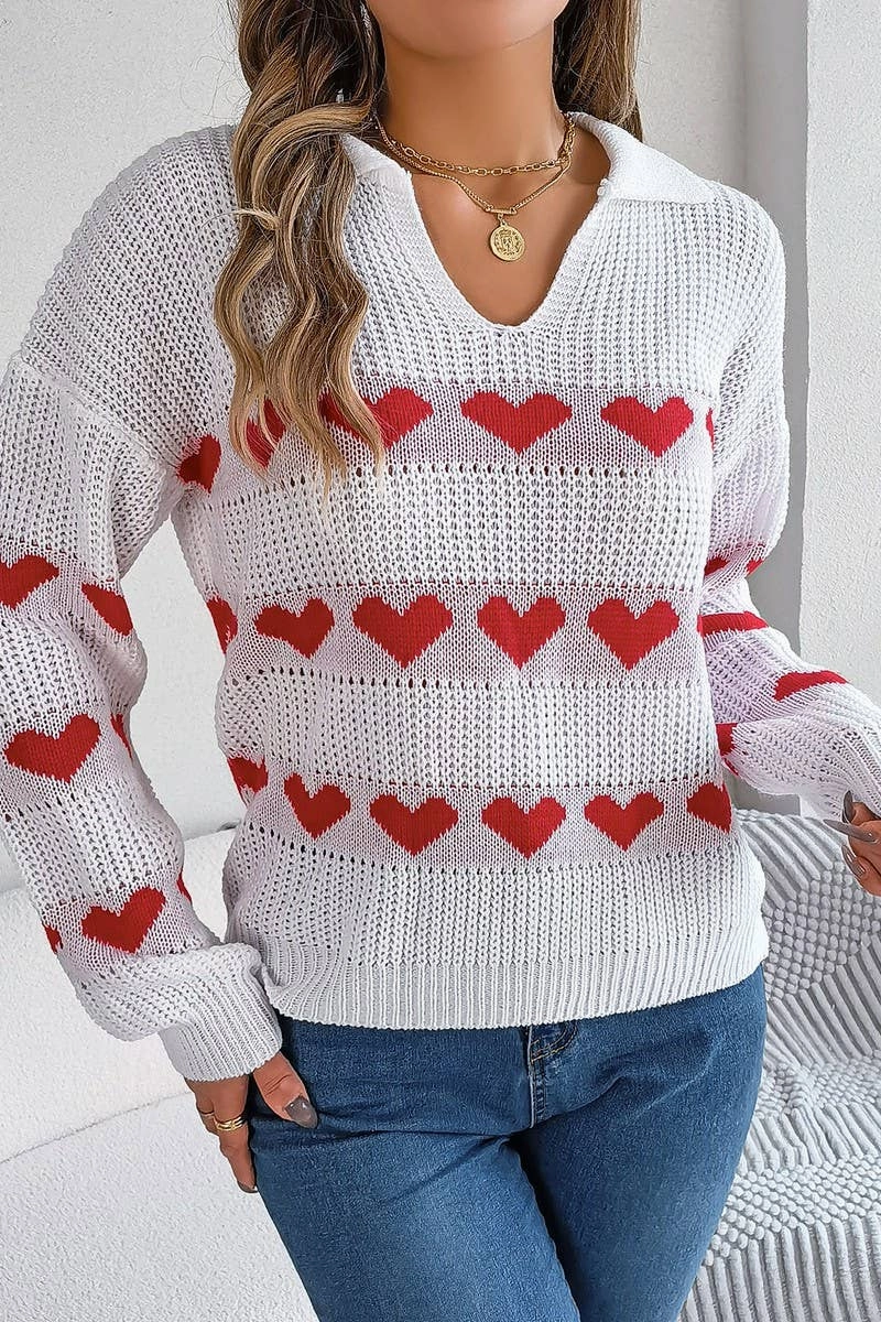 CASUAL LANTERN SLEEVE COLOR CONTRAST LOVE SWEATER_CWOSWL2059 Tencel Lyocell Fiber