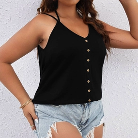 ErgonomicSleeves Basic Dress CASUAL V NECK SEXY SINGLE BREASTED TANK TOP_CWTTK0360