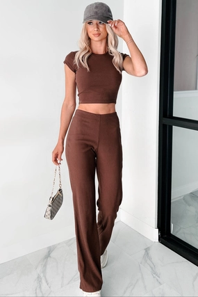 Reinforced Stress Points AbrasionResistantFabric Casually Poised Knit Top & Pants Set (Espresso)