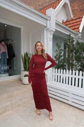 Caterina Midi Dress Burgundy Practical-Style Winter Classic
