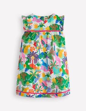 Celia Woven Holiday Dress-Soft Ivory Multi Jungle Chill Mode