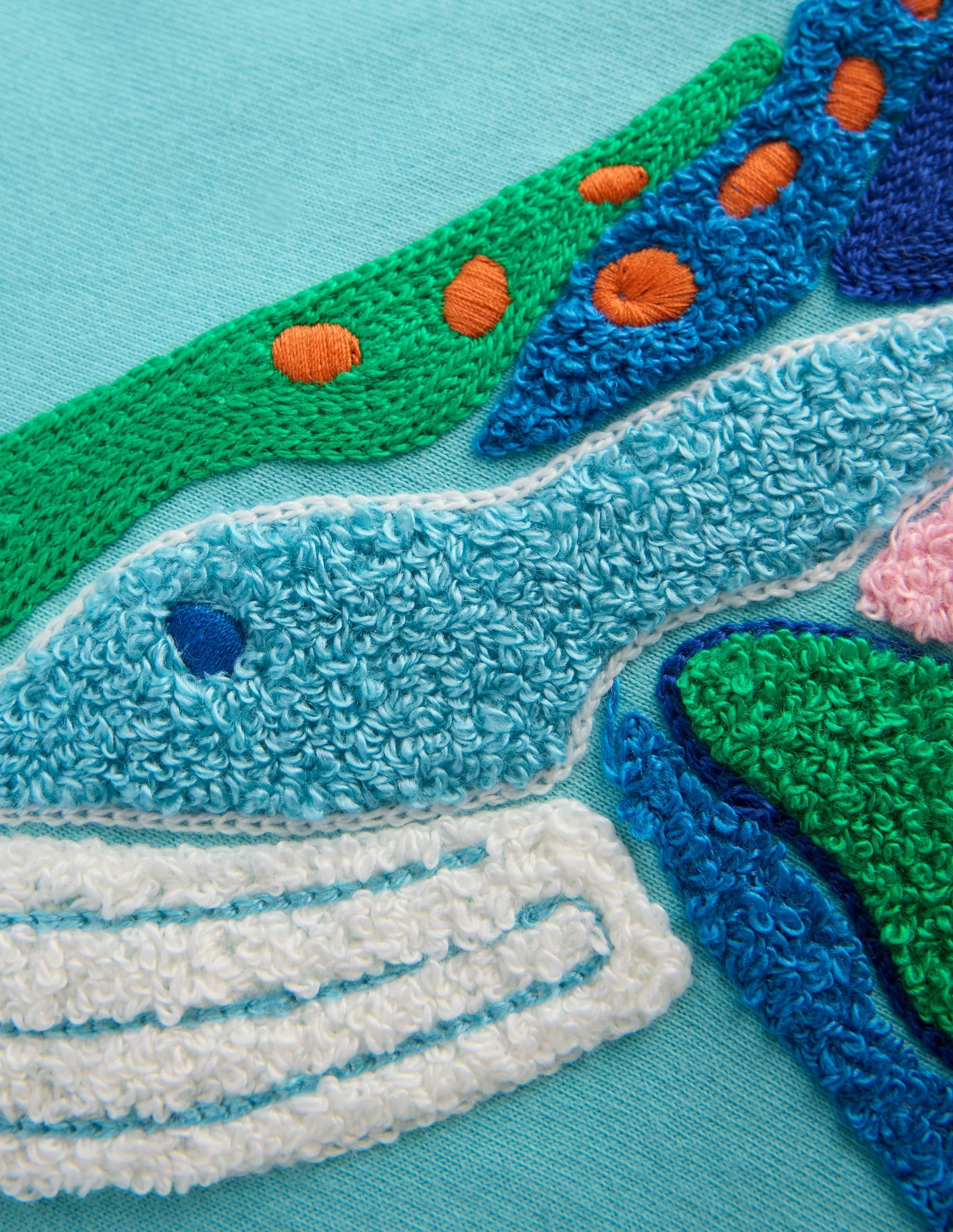 Chain Stitch T-Shirt-Caribbean Blue Whale UV Protective Coating