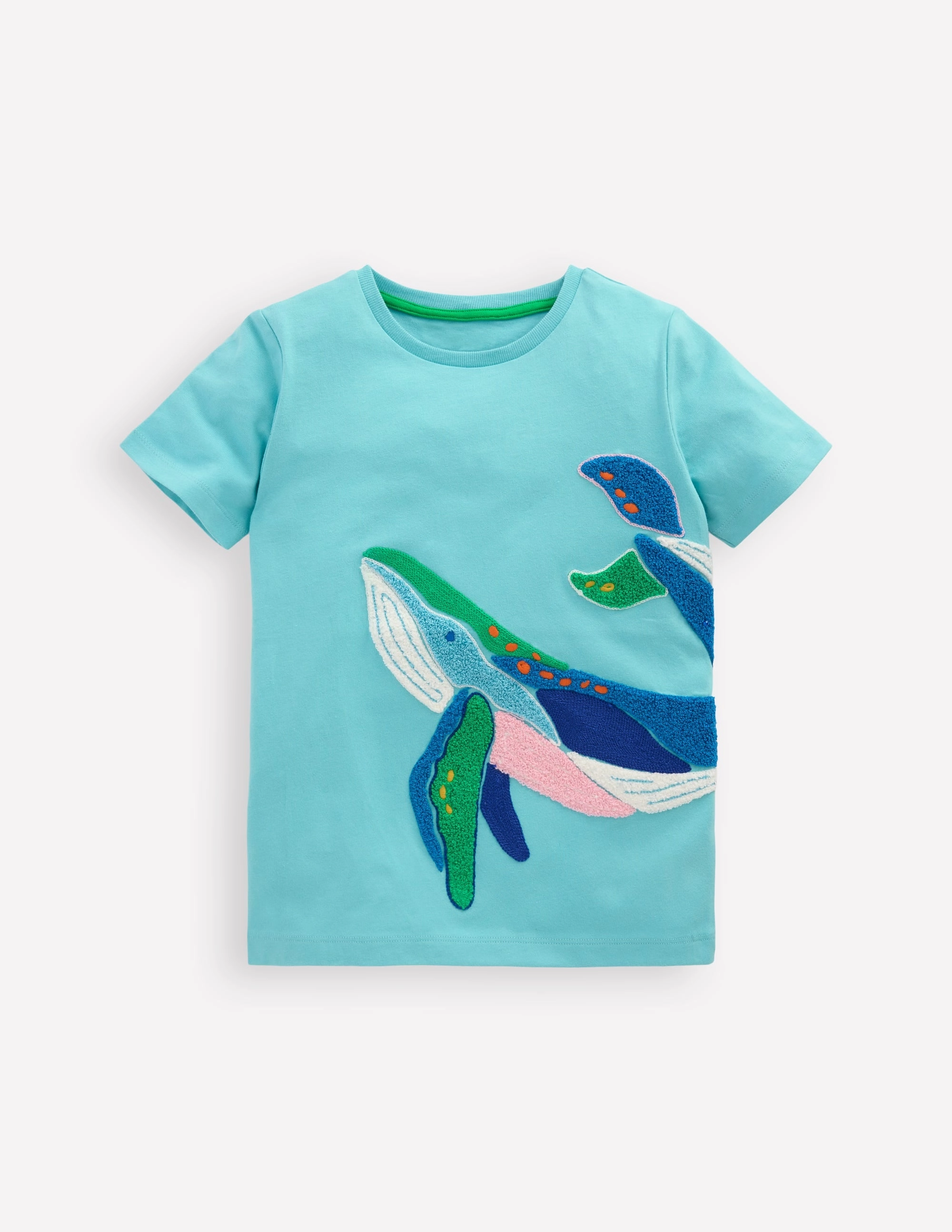 Chain Stitch T-Shirt-Caribbean Blue Whale Adjustable Hem Toggles