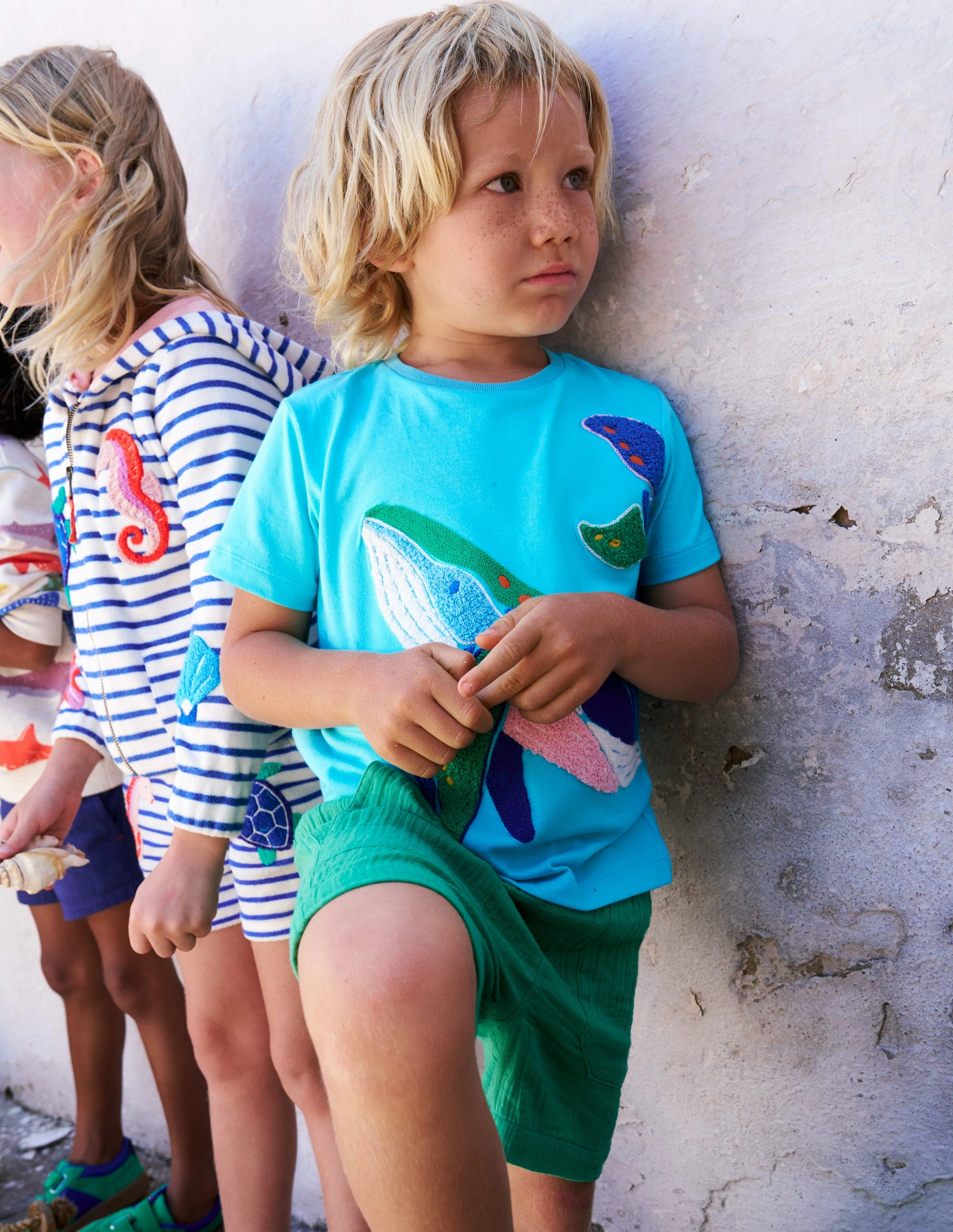 Noise Reduced Zipper Chain Stitch T-Shirt-Caribbean Blue Whale