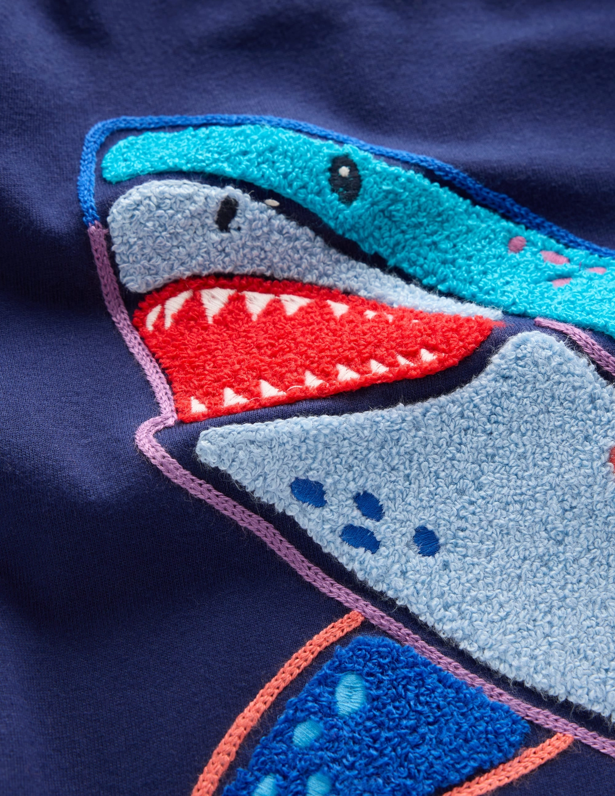Wrinkle Free Texture Chain Stitch T-Shirt-Medieval blue Shark