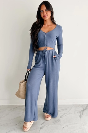 Chasing Calm Relaxed Wide Leg Pants (Dusty Navy) Versatile staple