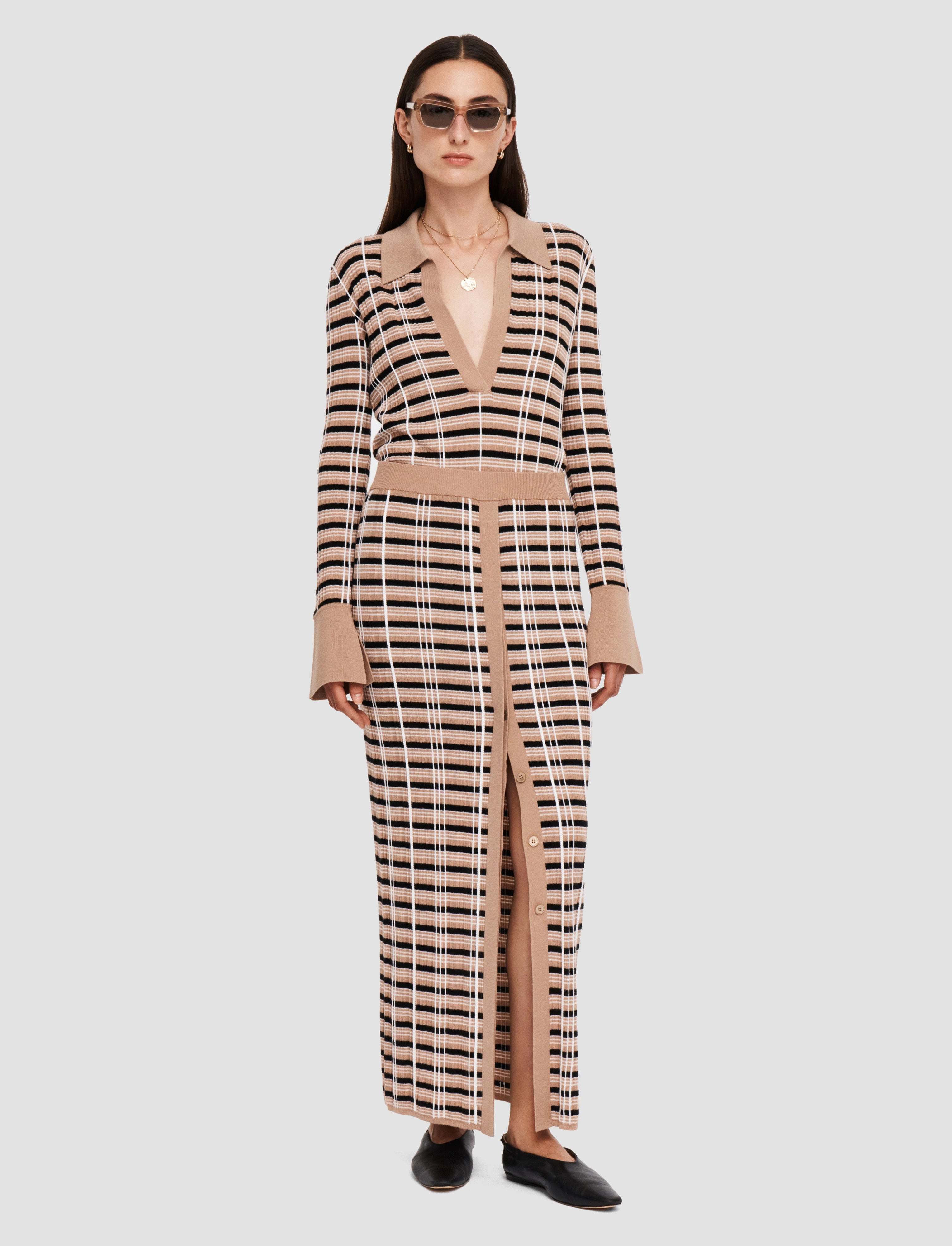 Texture Play A Line Silhouette Check Wool Silk Skirt