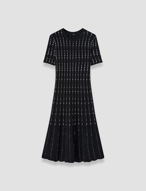 Satin-Sleeve Silk Shine Fragmented Stripes Dress
