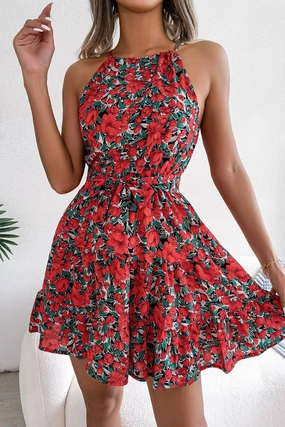Smart Lines Contemporary Look CASUAL FLOUNCY LARGE FLORAL DRESS_CWDSD2531