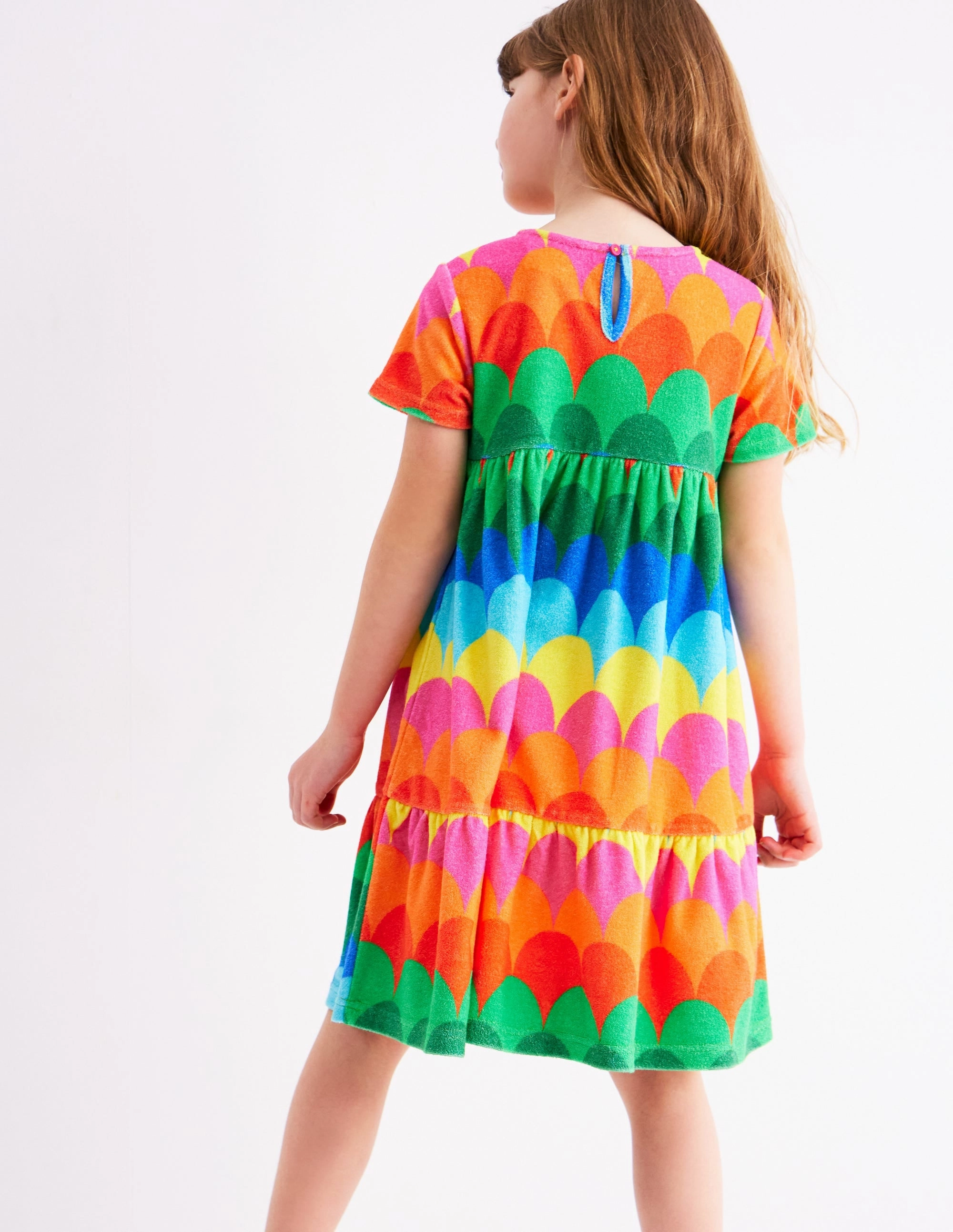 Pure Lines Ariel Twirly Towelling Dress-Multi Scallop Stripe
