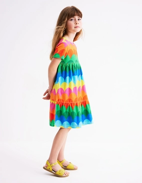 High Hemline Ariel Twirly Towelling Dress-Multi Scallop Stripe