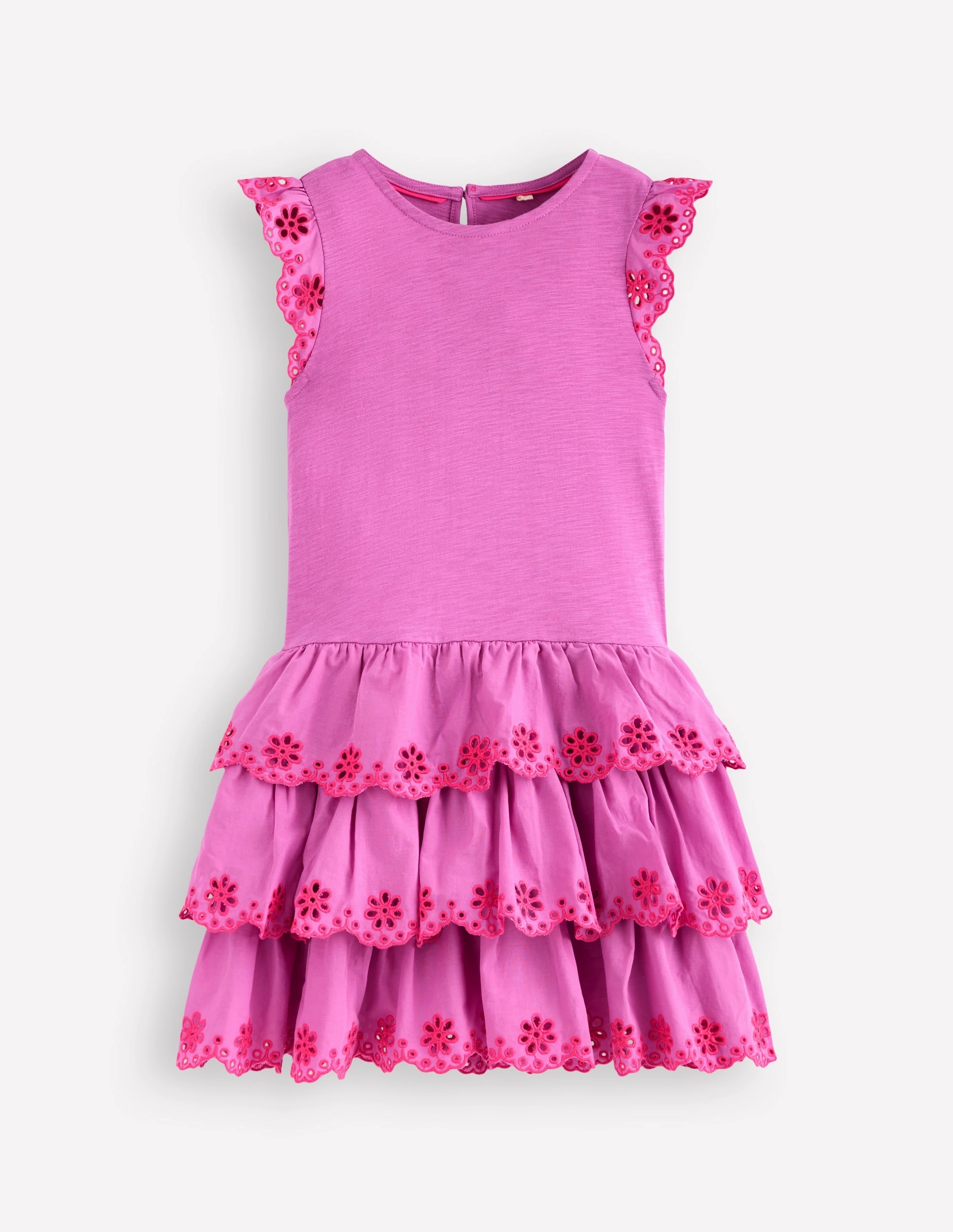 Flattering Lines Shape Hug Broderie Mix Jersey Dress-Foxglove Purple