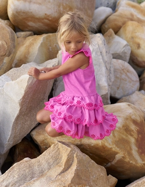 Youth Charm Simple Ease Broderie Mix Jersey Dress-Foxglove Purple