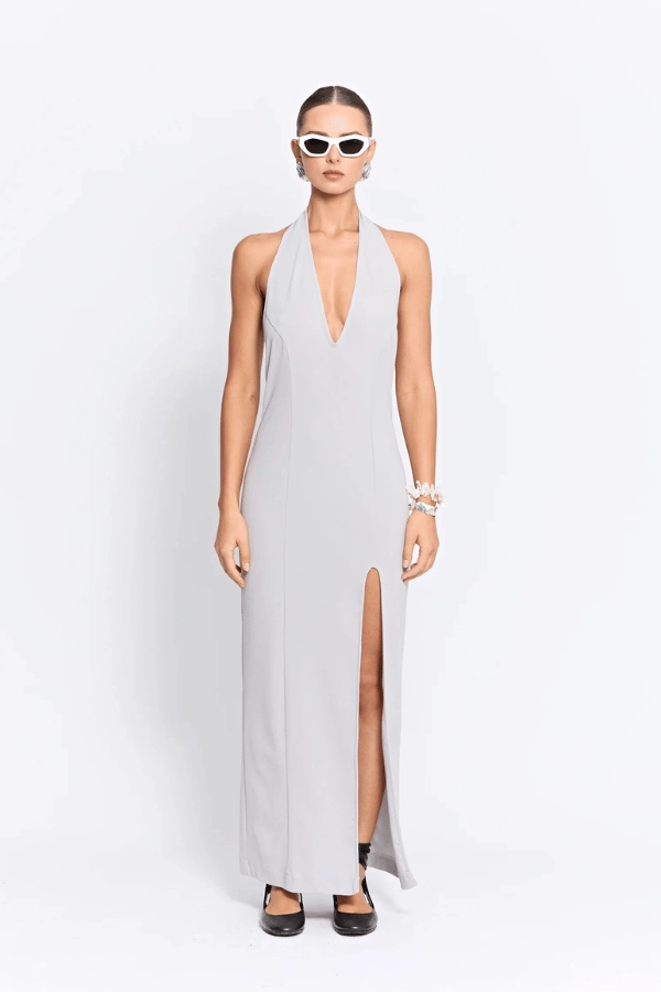 Eddie Dress Cloud Grey Wrinkle-Resistant Lace-Edge