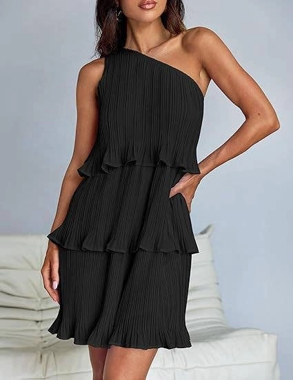 Formal Aura Quick Look DIAGONAL SHOULDER TIERED PATCHWORK DRESS_CWDSD3999