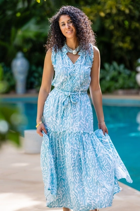 Lace-Trim Weekend Casual Alexis Dress / Turquoise Zebra