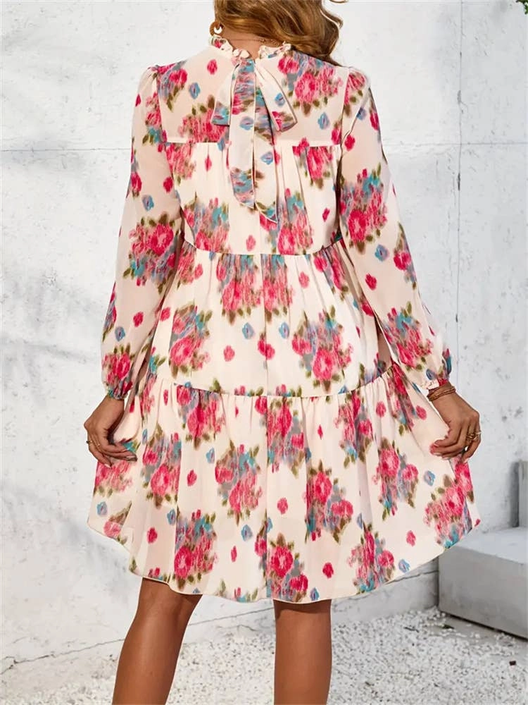 Lightweight Layer CHIFFON PRINT RUFFLED DRESS_CWDSD3590