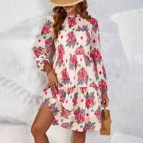 Classic Line CHIFFON PRINT RUFFLED DRESS_CWDSD3590