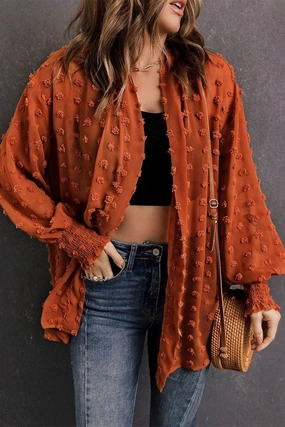 CHIFFON SWISS DOT MID LENGTH SHRUG FOR WOMEN OversizedFit