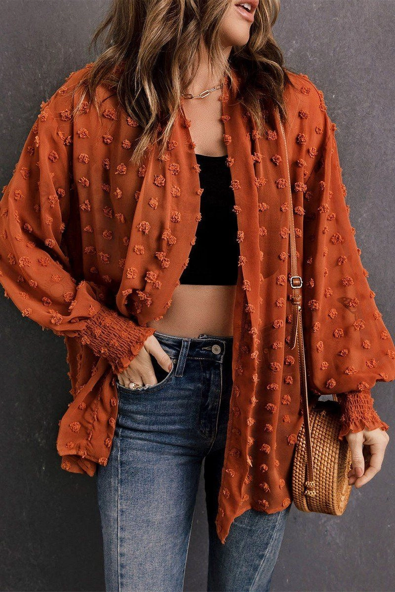 CHIFFON SWISS DOT MID LENGTH SHRUG FOR WOMEN OversizedFit