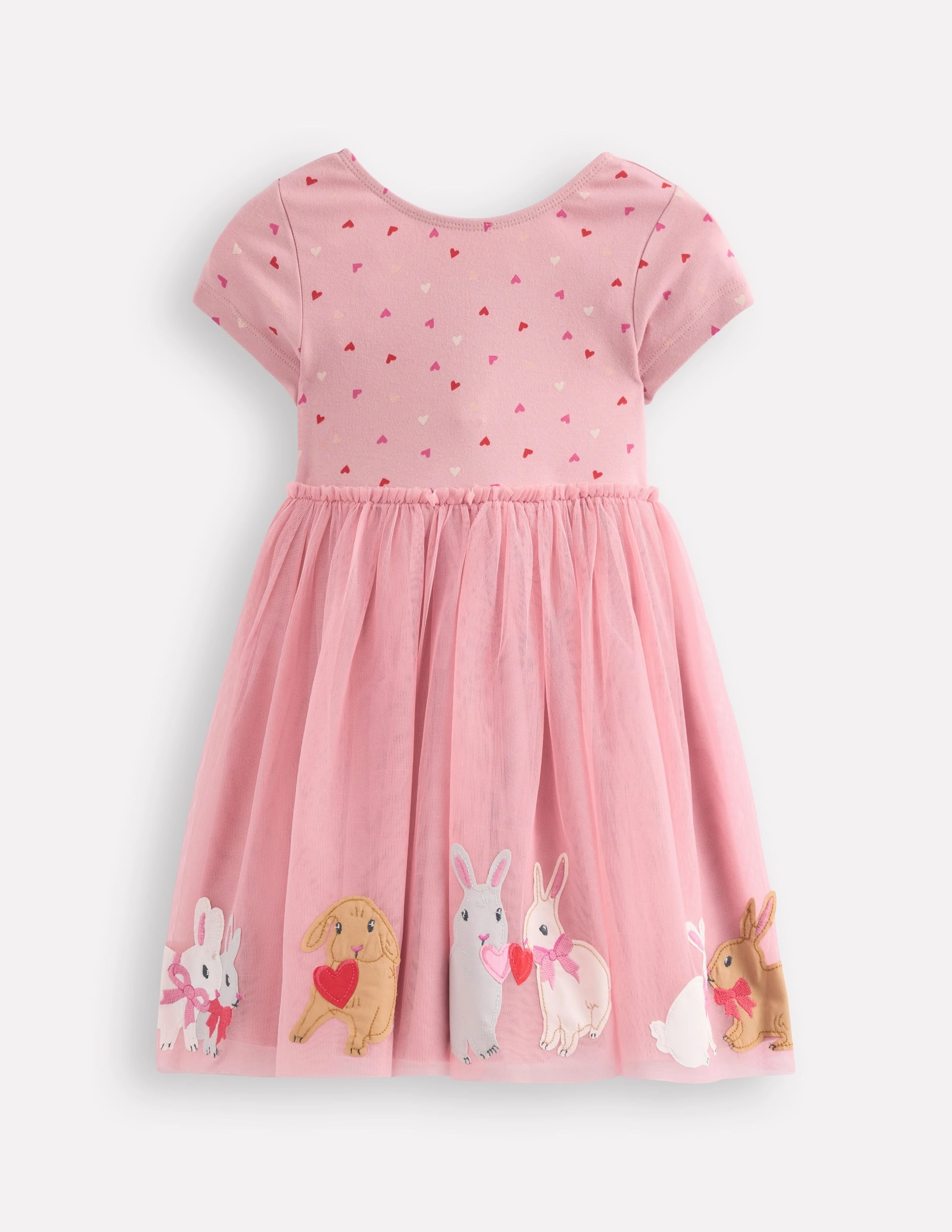 Semi Formal Flared shape Ami Applique Tulle Dress-Chalk Pink Bunnies
