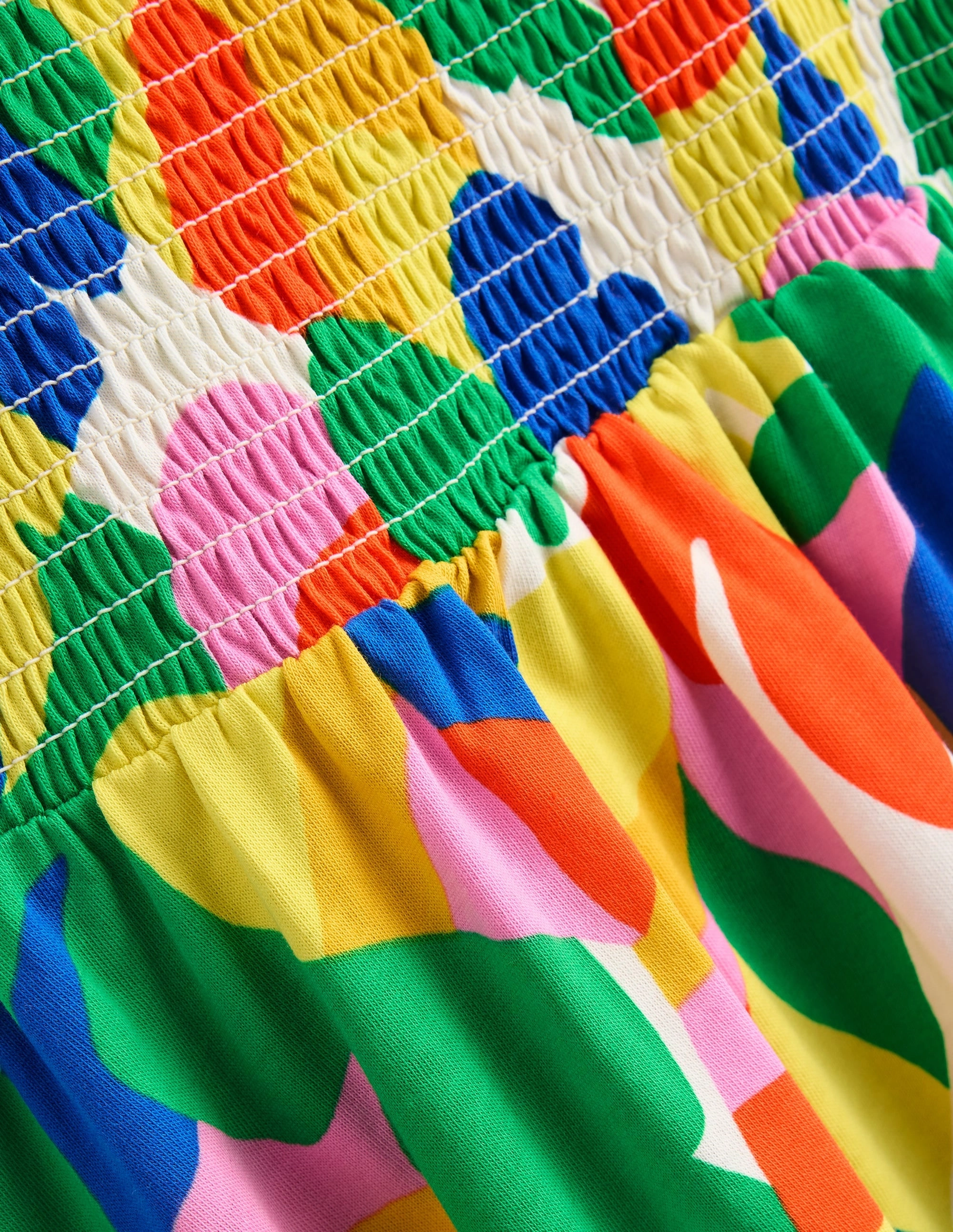 Willa Shirred Jersey Dress-Multi Abstract Palm Smart Pairing Subtle Motion