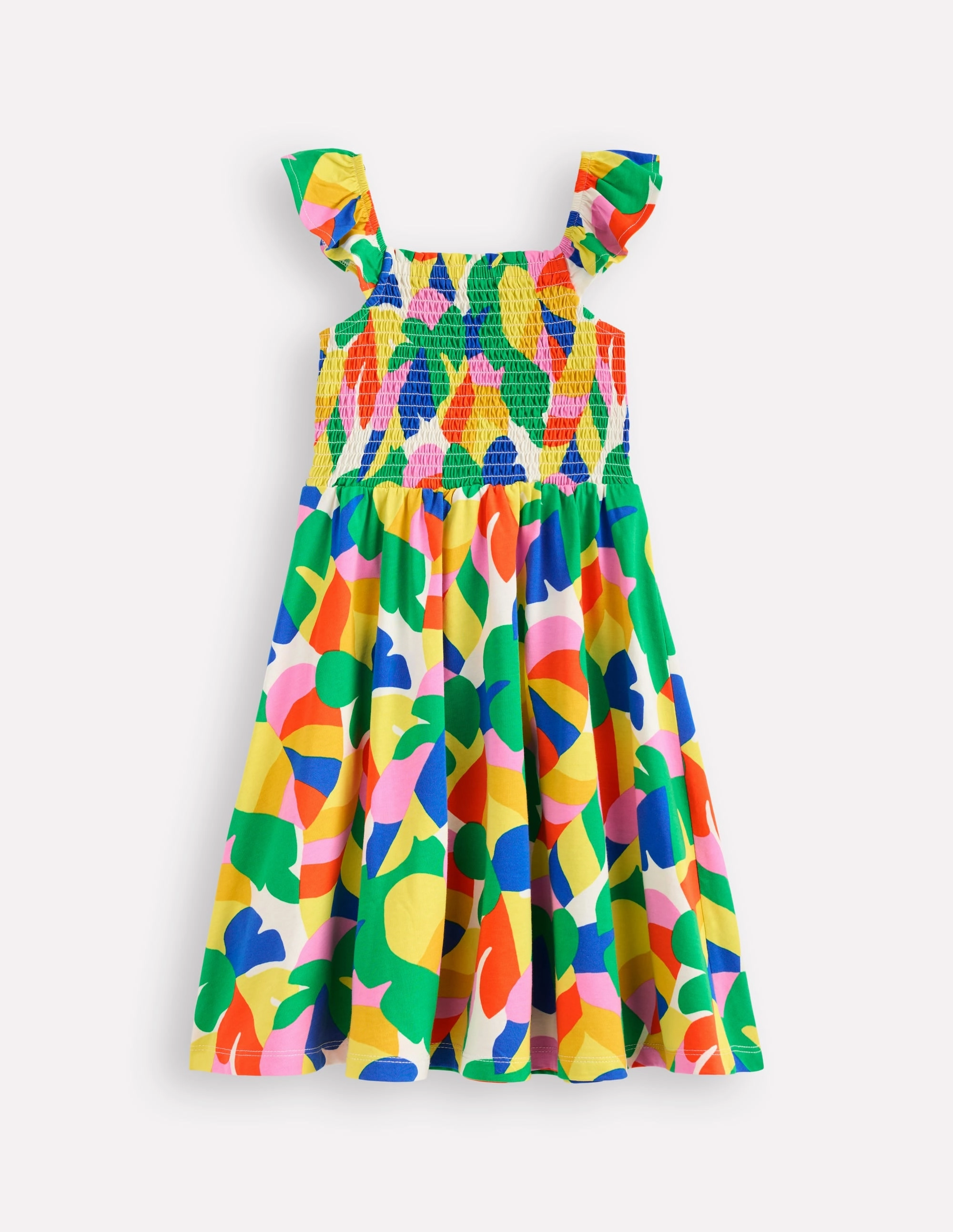 Willa Shirred Jersey Dress-Multi Abstract Palm Shine Dressy