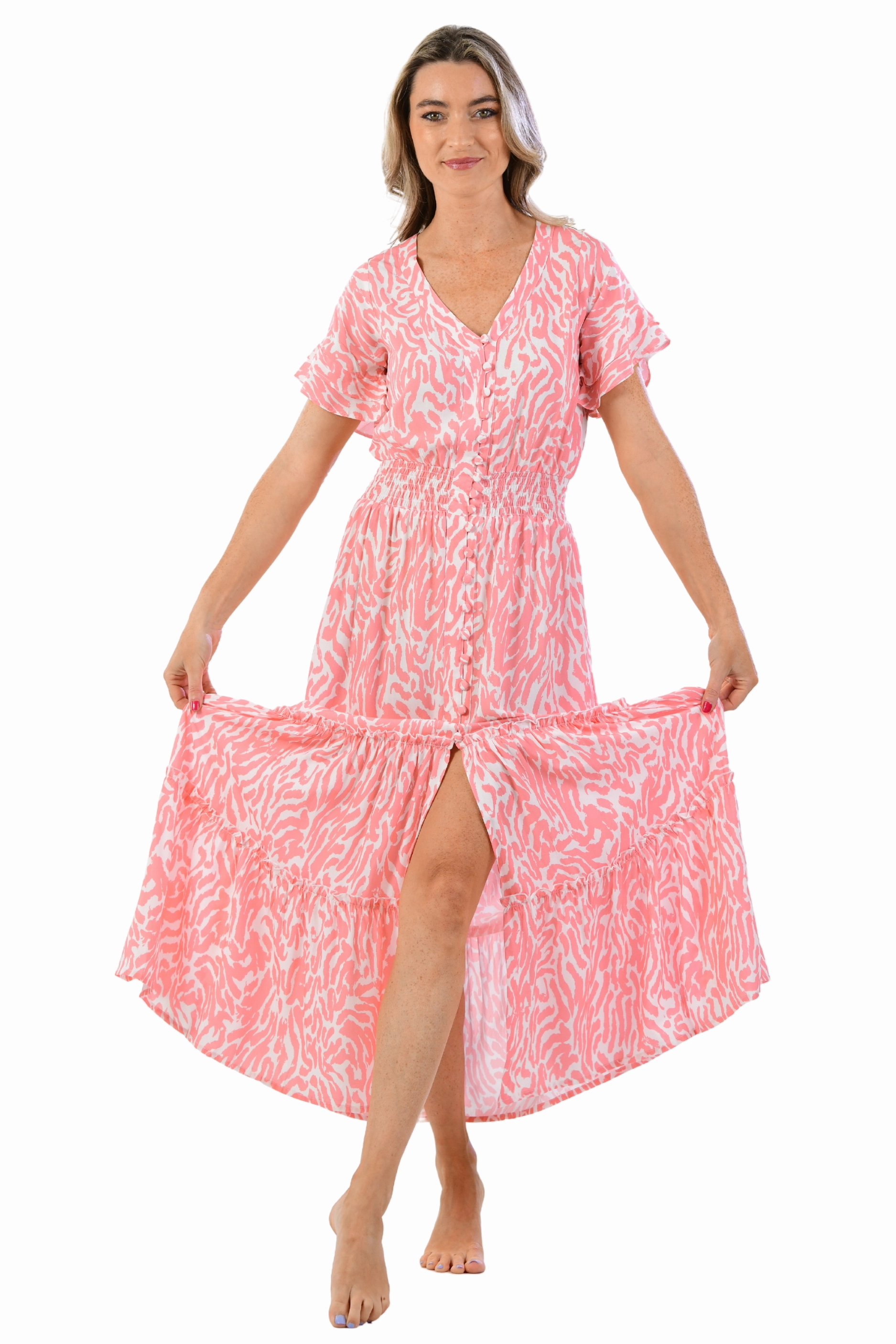 Subtle tone Christina Dress / Coral Zebra