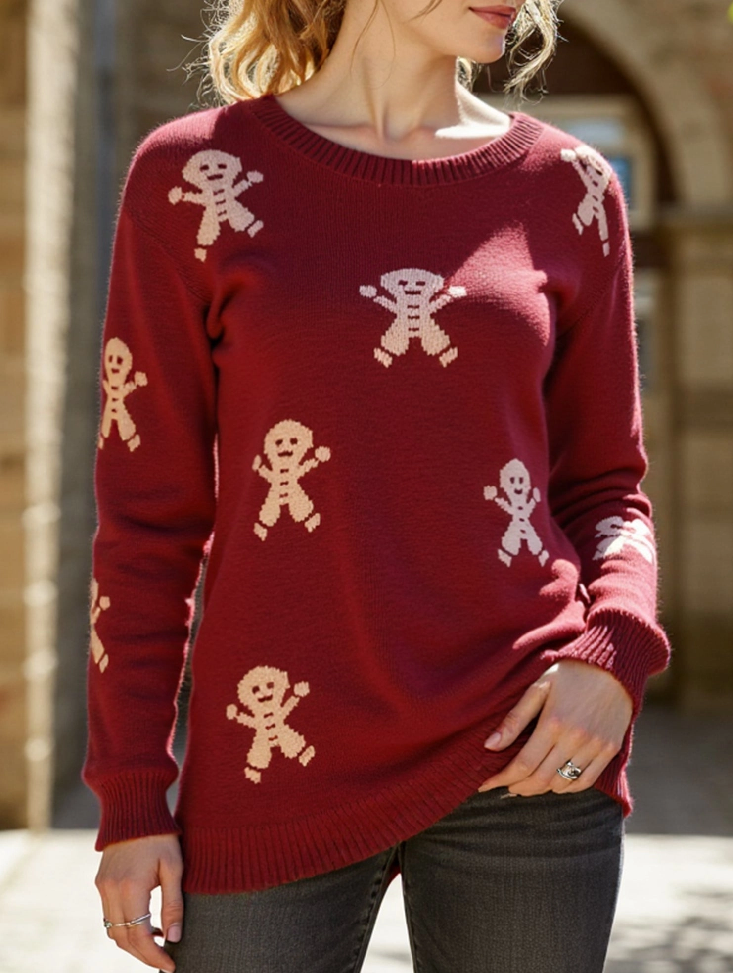 Christmas cartoon embroidered crew neck sweater AllClimateAdaptive