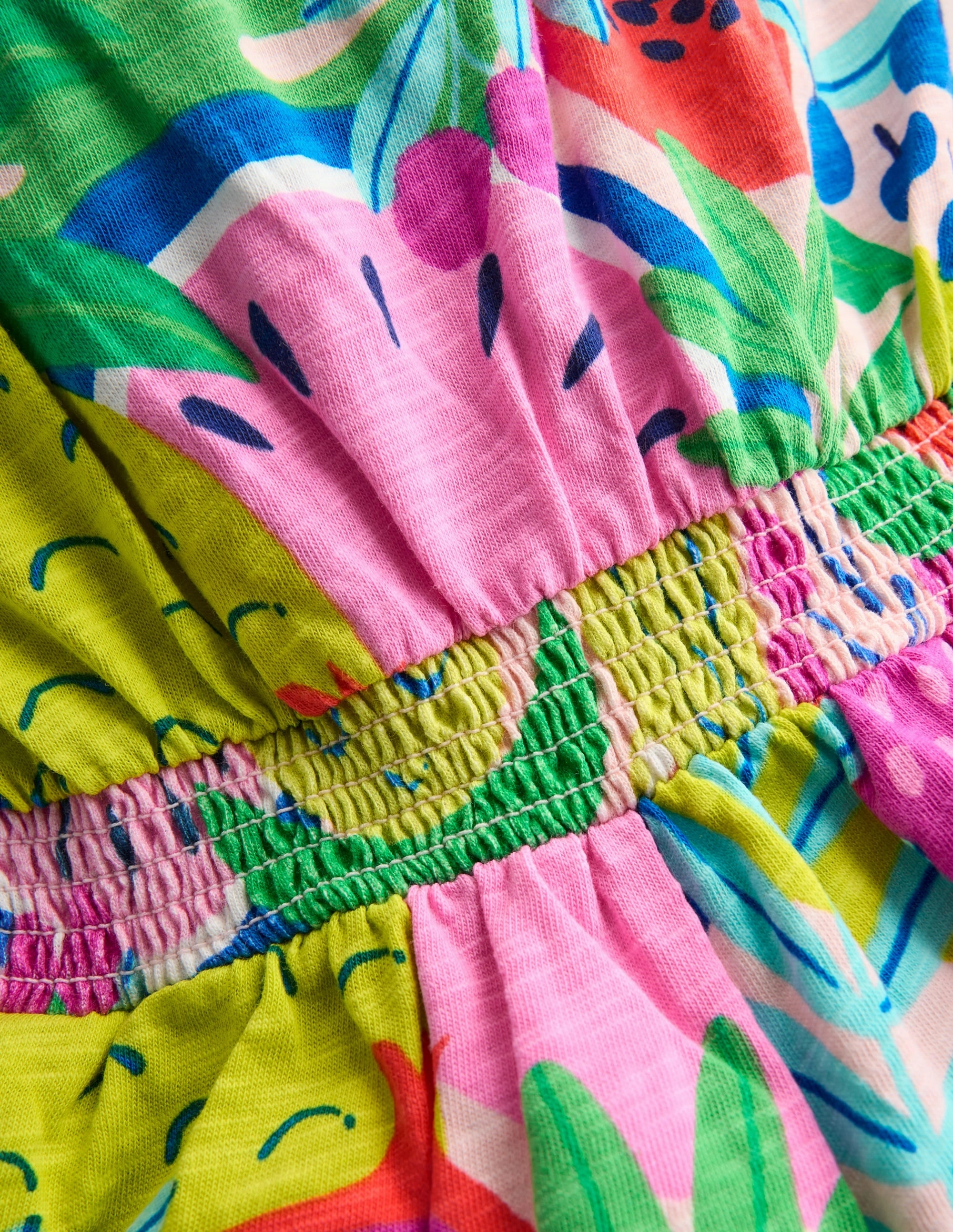 Ciara Pom Trim Jersey Playsuit-Multi Tropical Fruit Polished Style Crisp Detail