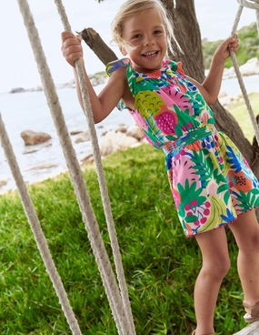 Wide Swing Delicate Details Ciara Pom Trim Jersey Playsuit-Multi Tropical Fruit