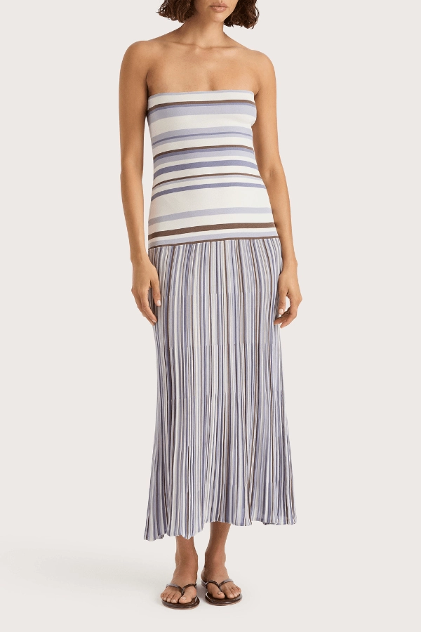 Light Bow Timeless and Comfortable Citara Strapless Dress Pale Blue Stripe
