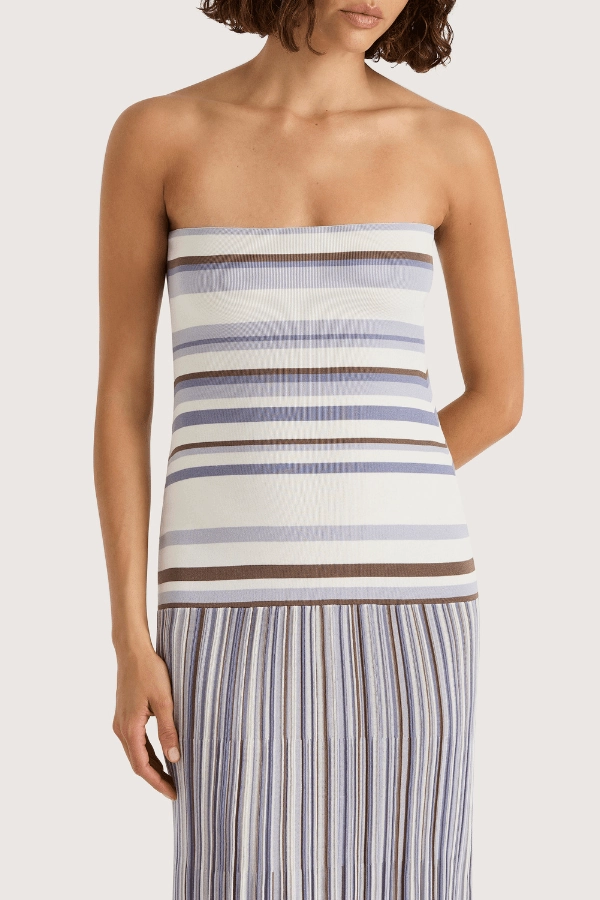 Citara Strapless Dress Pale Blue Stripe Casual Style Relax Appeal