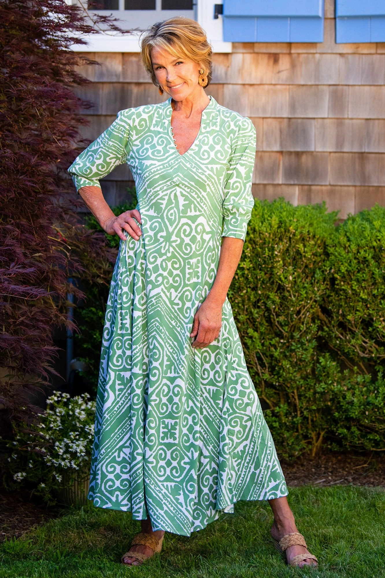 Polished Mood Daily Wear Daphne Dress / Green Aztec