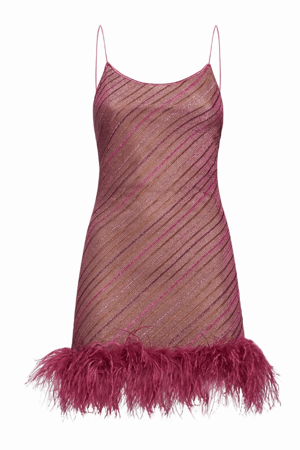 Shiny Stripes Plumage Dress Rose Stylish and Simple